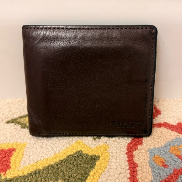 Coach Other - COACH Unisex Dark Brown Pebbled- Textured Leather Bifold Compact Wallet
